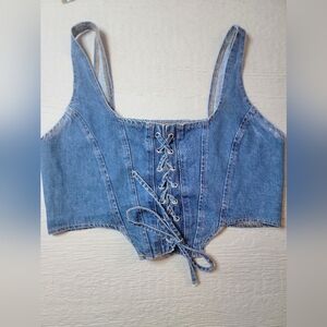 ♡ Lone Star Denim Lace-Up Cropped Tank Top - Blue, Medium B-23